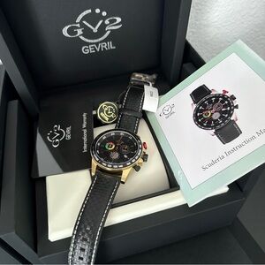 NEW GV2 BY GEVRIL Scuderia Chronograph Tachymeter Black Dial Men's Swiss Watch